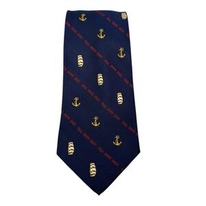 Tall Ships Rhode Island 2007 Mens Navy Blue Silk Neck Tie Yellow Anchors & Boats